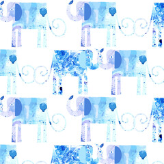 Watercolor elephants seamless pattern in vector. It is located i