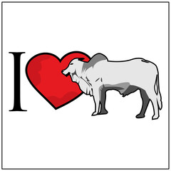 I love cow. Vector Illustration on white background.	