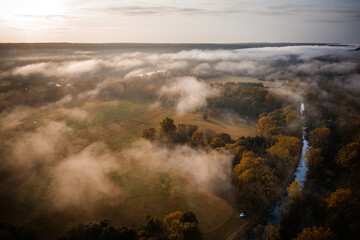 Fototapeta premium Aerial Sunrise in Frenchtown New Jersey