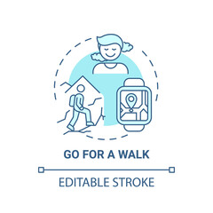 Go for a walk concept icon. Me time ideas. Healthy body activities types. Outdoor sport improving idea thin line illustration. Vector isolated outline RGB color drawing. Editable stroke