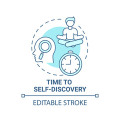 Time to self discovery concept icon. Me time benefits. Mental health upgradingt advices. Focusing on your life idea thin line illustration. Vector isolated outline RGB color drawing. Editable stroke