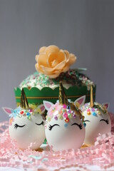 Lovely easter background with easter cake, kulich and easter eggs for happy easter image