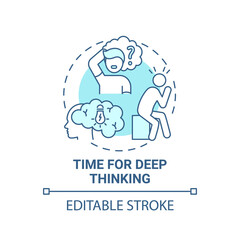 Time for deep thinking concept icon. Me time benefits. Inside thoughts analysing life. Mental health improving idea thin line illustration. Vector isolated outline RGB color drawing. Editable stroke