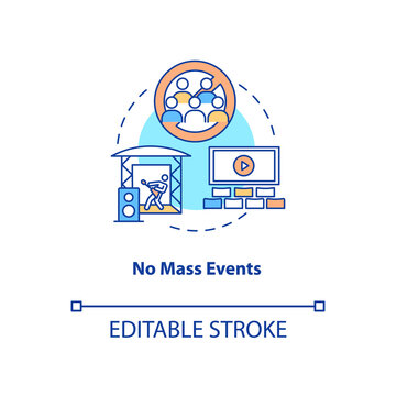 No Mass Events Concept Icon. New Public Rule Idea Thin Line Illustration. Mass Gatherings. Social Distancing Measures. Sporting Events. Vector Isolated Outline RGB Color Drawing. Editable Stroke