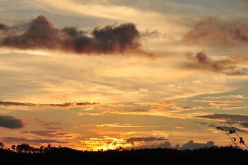 Sunset over the mountain whit orange sky