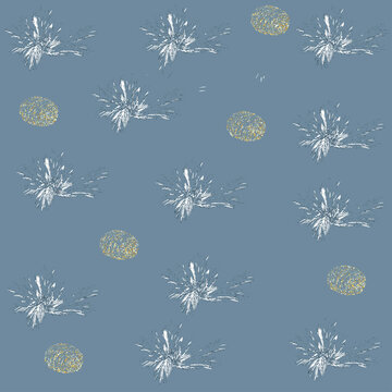 Gold and silver cone and pine branches with glitter 