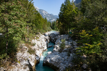 Mala korita gorge of the turquoise Soca river in Slovenia