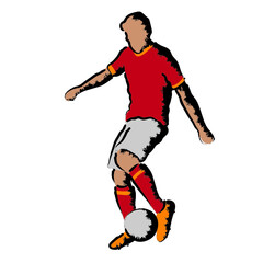 Fototapeta na wymiar Stylized illustration with soccer player kicking the ball