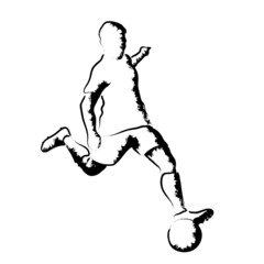 Stylized illustration with soccer player kicking the ball