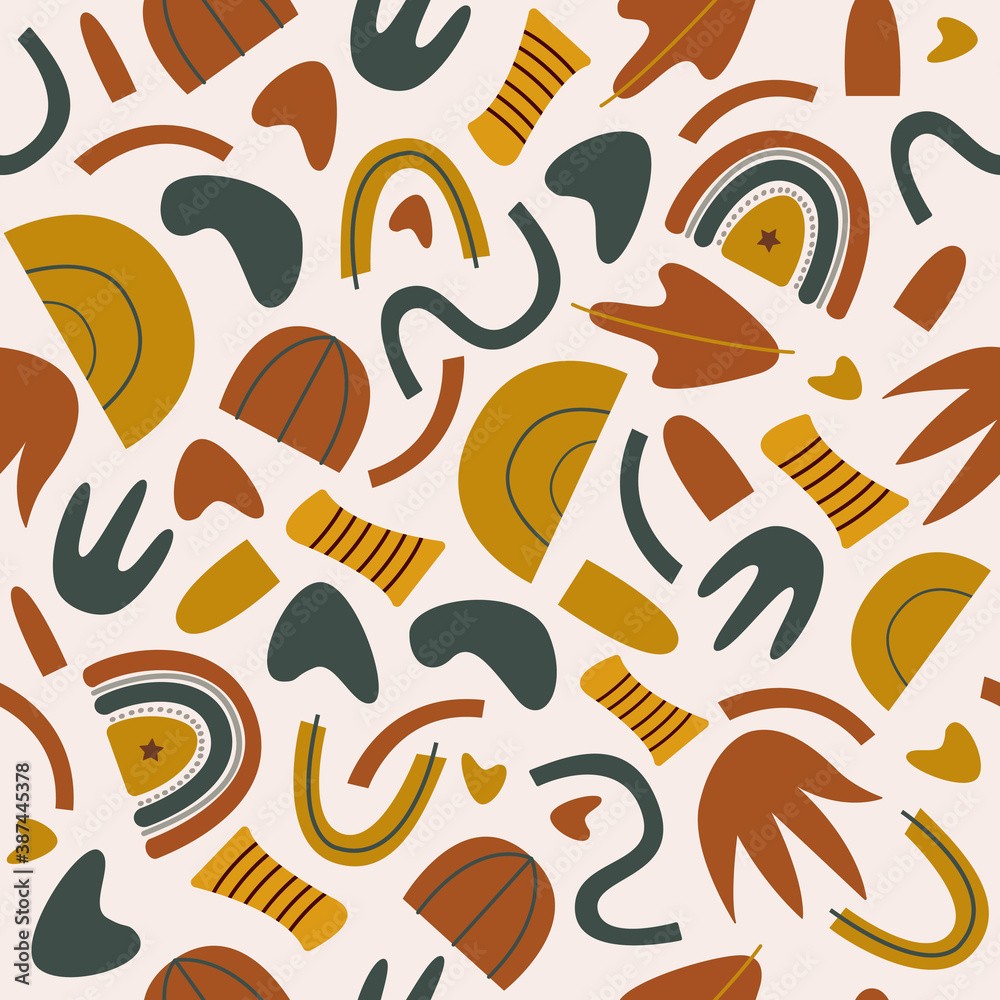 Poster Vector seamless pattern in scandinavian style of abstract geometric shapes on a white background. Trendy organic and minimalistic design for banner, cover, wallpaper, clothes, textile . EPS 10