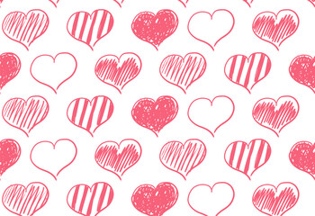 vector seamless pattern of hand-drawn red hearts