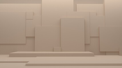 Rectangular podiums for product display. Beige geometric background. 3d render.