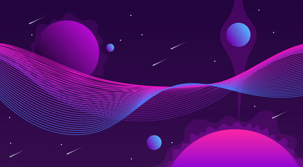 Horizontal space background with abstract shape and planets. Web design. Space exploring. vector illustration. Modern banner. © sweet kiwi