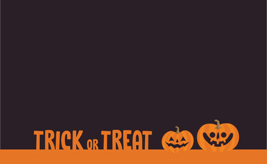 Trick or treat foot banner for halloween party. Cute pumpkin illustration.