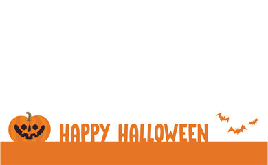 Happy Halloween banner with carved pumpkin illustration.