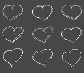 Set of different hand-drawn hearts for design