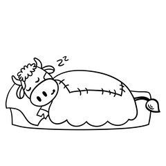 Coloring page with a sleeping bull