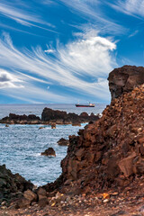 Chilean Vessel Moving Along the Easter Island Shore