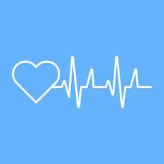 White heartbeat line, medical line isolated on blue background. Can be used for many purposes, website, app UI, editable EPS Vector