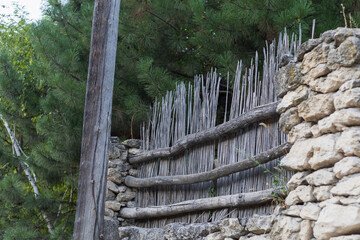 Old wooden fence in the countryside.