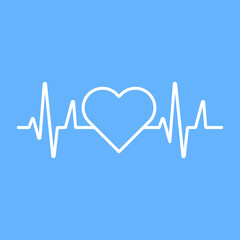 White heartbeat line, medical line isolated on blue background. Can be used for many purposes, website, app UI, editable EPS Vector
