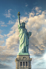 Fototapeta premium Sky colors on the background of Statue of Liberty, New York City