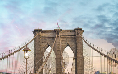 Sky colors on the background of Brooklyn Bridge Tower, New York City