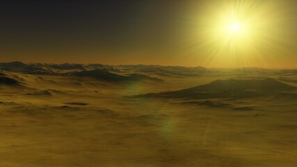 Obraz premium 3d rendered Space Art: Alien Planet - A Fantasy Landscape with and stars