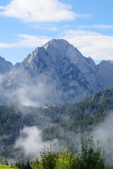 Brume s'échappant des forêts au petit matin, Dolomites