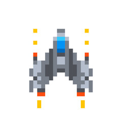 Cute little spaceship, game hero in pixel art style on white © EvgeniyBobrov