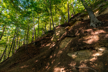 Hike at the golden hour to the famous Heidenhoehlen near Stockach on Lake Constance