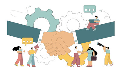 Partnership concept. Handshake. Accompanying the signing of the contract. Effective communication. Vector illustration isolated on white background.