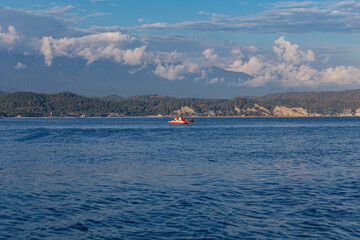 View from the sea on a water catamaran ride
