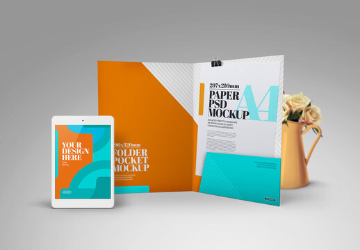 Folder Pocket Tablet Mockup Front View