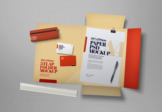 3 Flap Folder Mockup