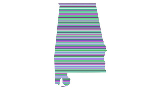 Alabama US state contour map background vertical rows of colors change tone looped video