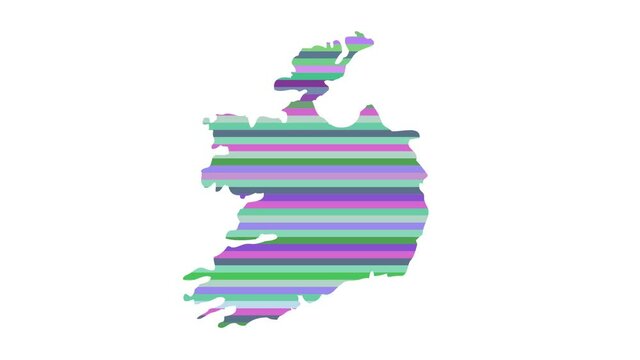 Ireland contour map background vertical rows of colors change tone looped video