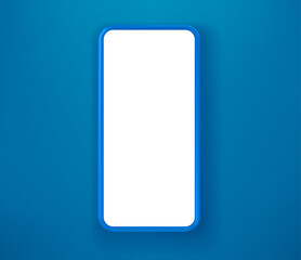 Blue smartphone on blue background vector mockup