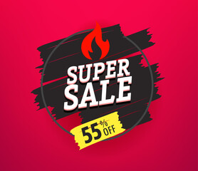 Black friday super sale vector advertising banner. 55 percent off