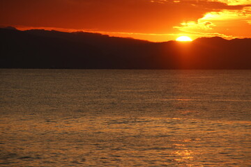 Sunset in the sea in a summer day