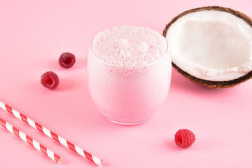 Natural healthy smoothie made from raspberry and coconut milk.