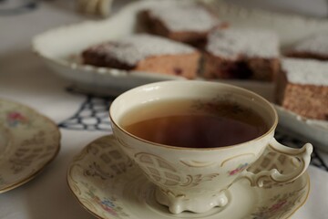 A Cup of Tea And A Homemade Cake In the Vintage Mood And Style