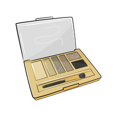 Eyeshadow color palette with brush, cosmetic and makeup product. Vector illustration.