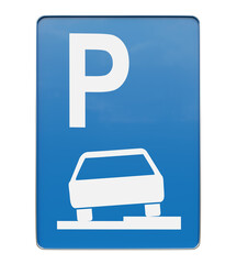 Deutsches Verkehrszeichen mit der Bedeutung Parken auf Gehwegen erlaubt