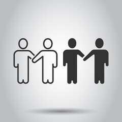 Greetings gesture icon in flat style. People handshake vector illustration on white isolated background. Hand shake business concept.