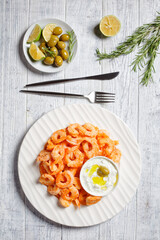 Fried garlic prawns with greek tzatziki sauce