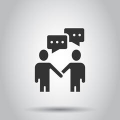 Greetings gesture icon in flat style. People handshake vector illustration on white isolated background. Hand shake business concept.