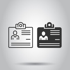 Id card icon in flat style. Identity tag vector illustration on white isolated background. Driver licence business concept.