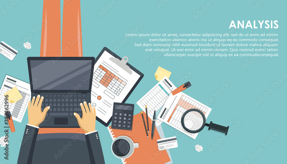 Wall mural business analysis and analytics concept. modern flat design concept of web page design for website a