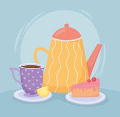 tea, teacup teapot lemon and slice cake